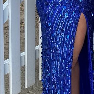 Sherri Hill Blue Sequin Prom Dress